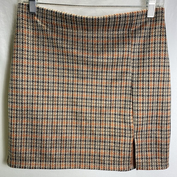 Windsor Dresses & Skirts - Windsor Orange Black Houndstooth Plaid Mini Skirt Side Slit PS4532FWD Size M